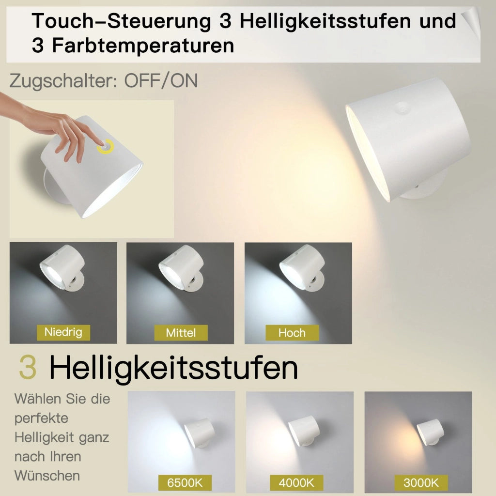 ZMH Applique LED orientabile a 360° 3 livelli di luminosità bianco per soggiorno ingresso
