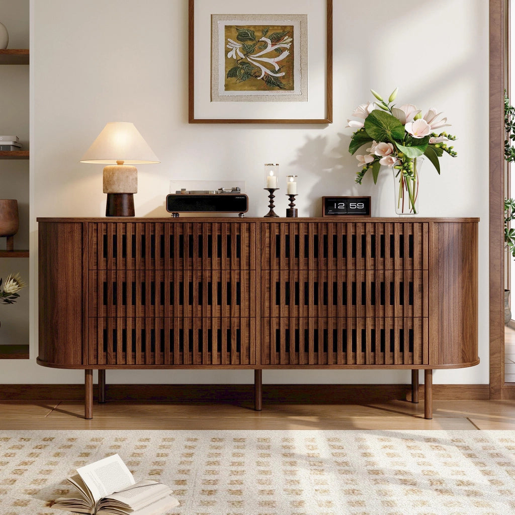 Madia con 6 cassetti e design a lamelle; per soggiorno; in MDF; 160×40×70 cm