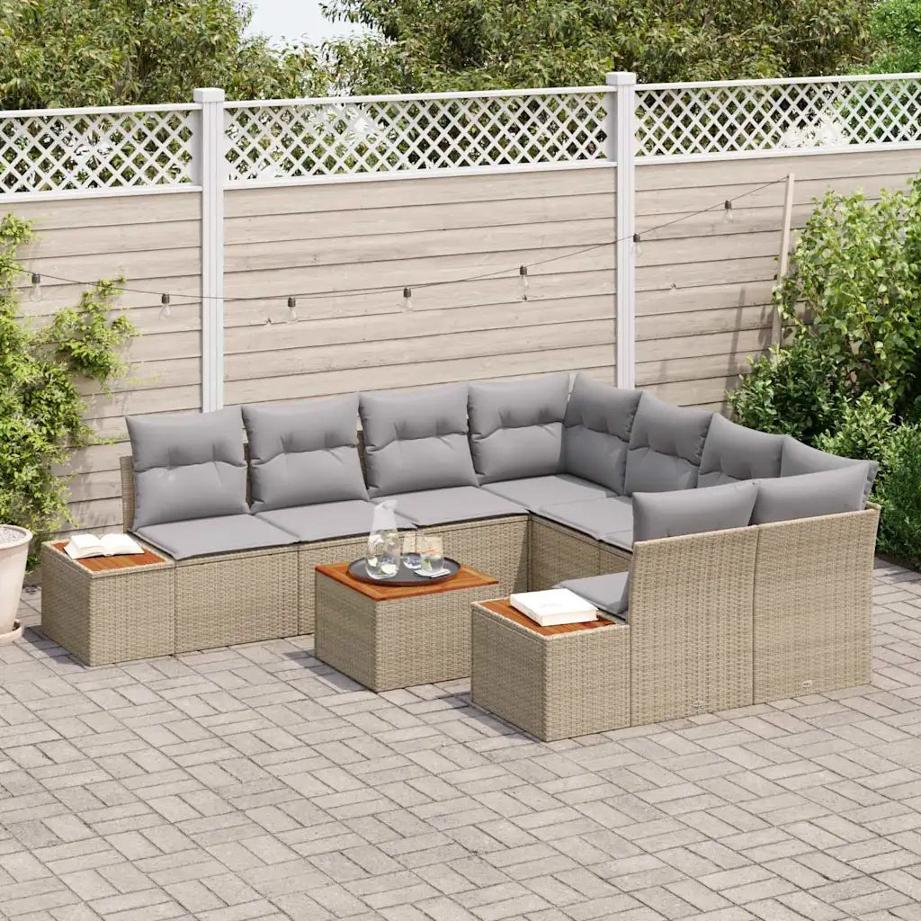 Set Divano da Giardino con cuscino 9 pcs Beige Poly Rattan 3356725
