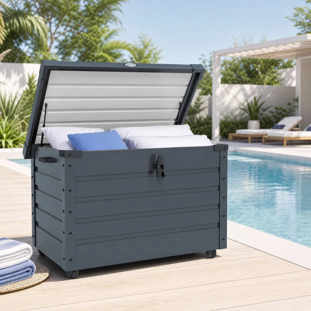 CASSONE da giardino 100 x 62 x 65 cm in acciaio grigio scuro