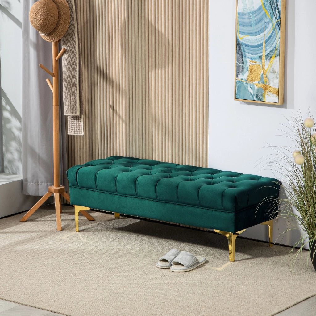 Panca imbottita in tessuto effetto velluto con contenitore ¨C Xylo ¨C Verde scuro 118x45x42 cm