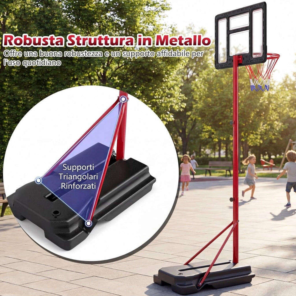COSTWAY Canestro da Basket da Esterno ed Interno per Bambini, Canestro da Basket Regolabile in Altezza da 95 a 155 cm con Base Riempibile, Tabellone in PE e Struttura in Metallo