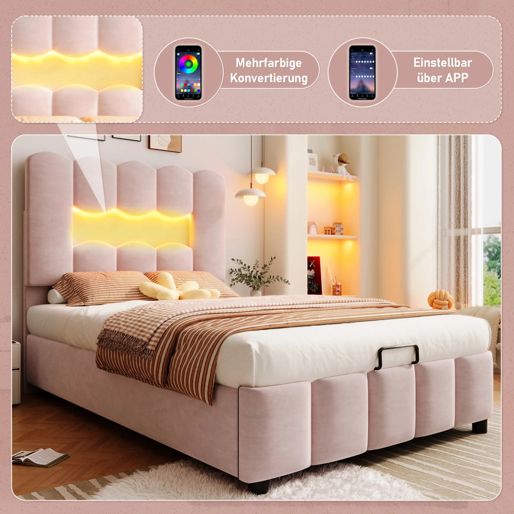 letto imbottito velluto rosa 90 x 200 cm
