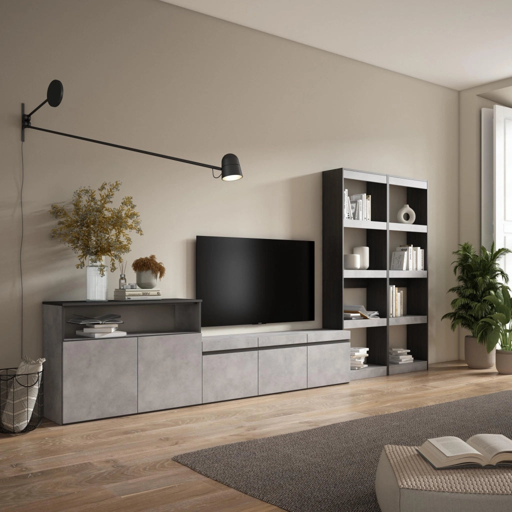 Mobile TV, Soggiorno, 370x35x186cm, Per TV fino a 65", Set di mobili, grigio cemento RF3170