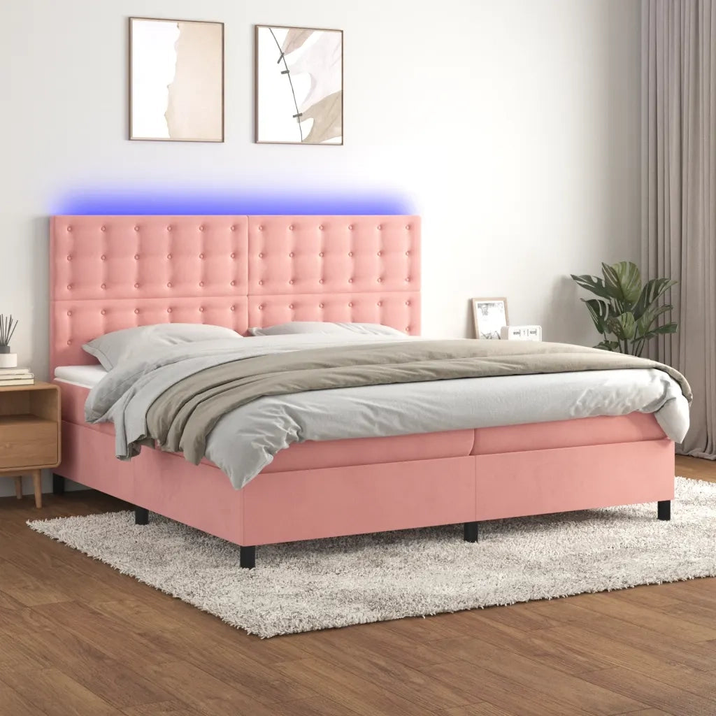 Letto a Molle con Materasso e LED Rosa 200x200 cm in Velluto 3136388