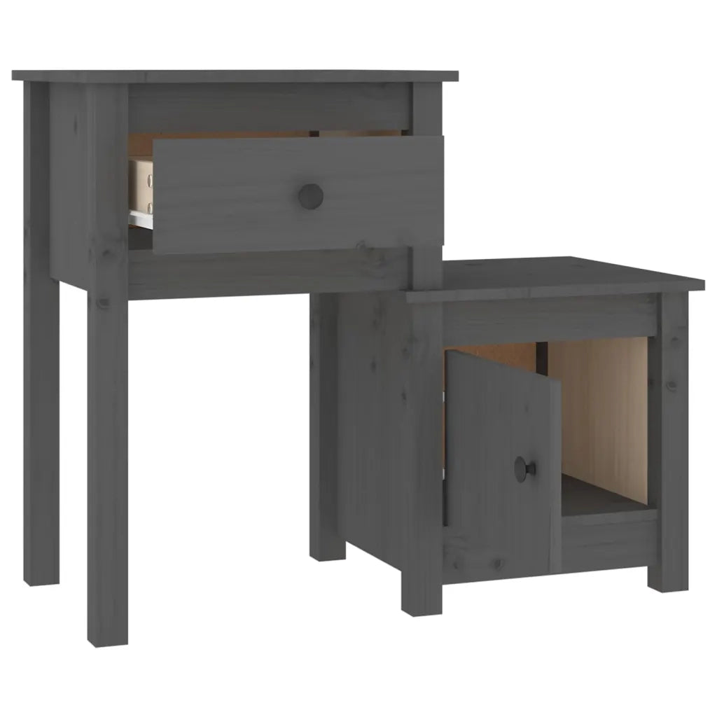 Comodini 2 pz Grigi 79,5x38x65,5 cm in Legno Massello di Pino 814544