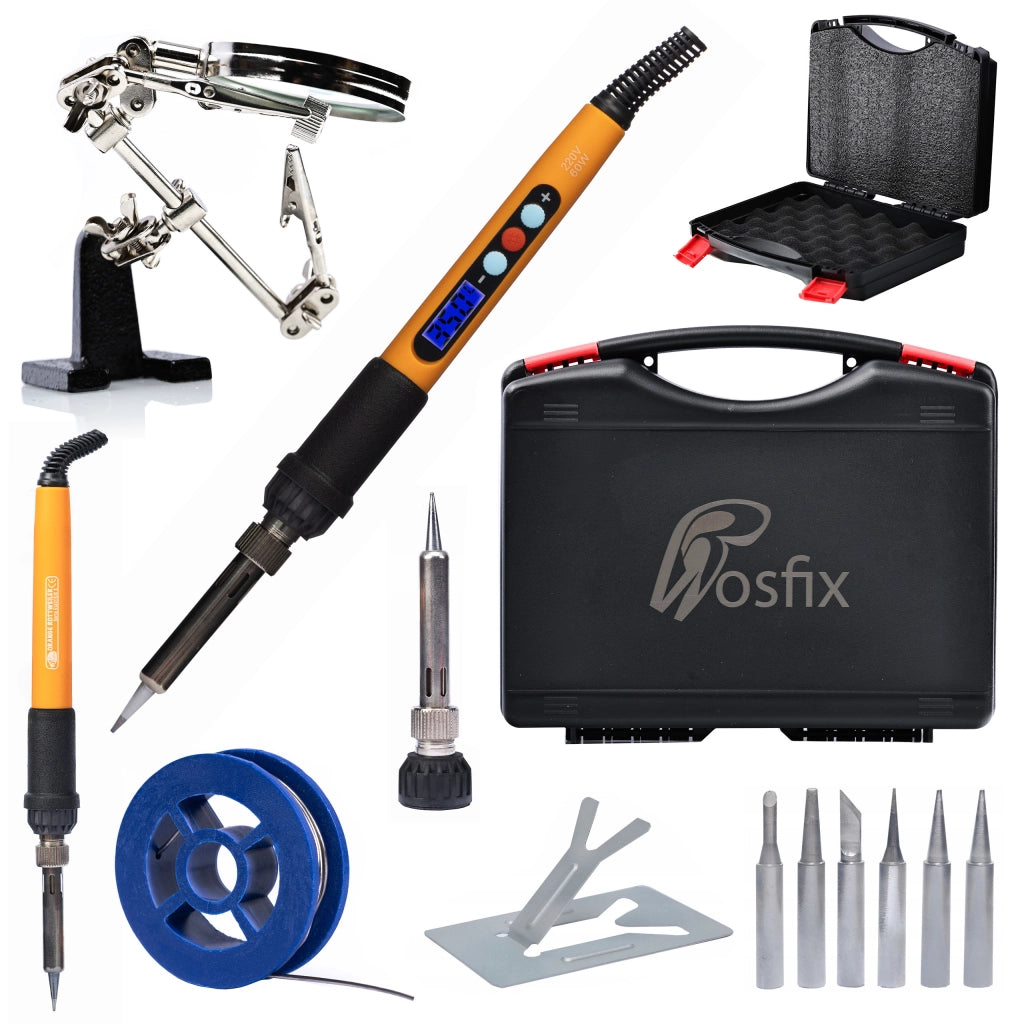 Set di Strumenti di Saldatura Professionale 13 in 1 con Saldatore 60W Rosfix – Display LCD, Regolazione 180-500°C