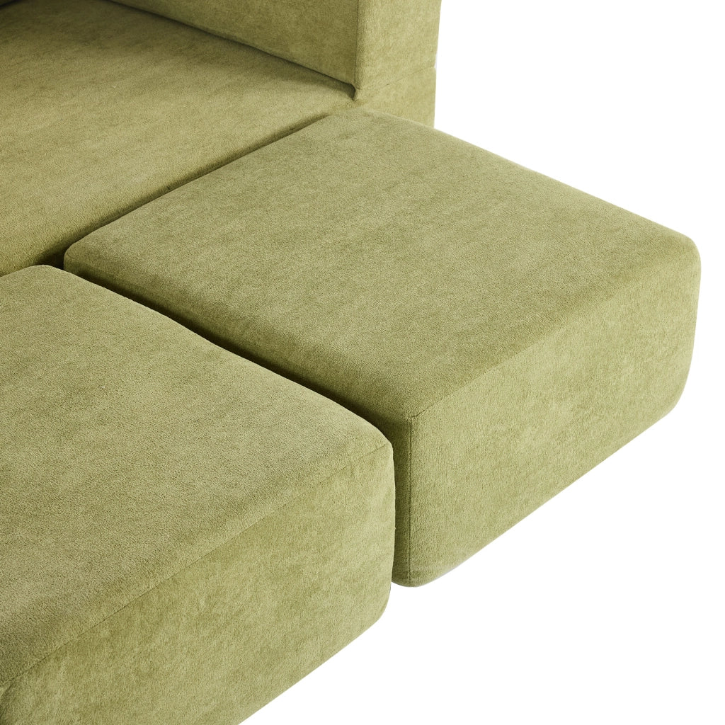 DIVANO LETTO Modulare multifunzione in chenille verde