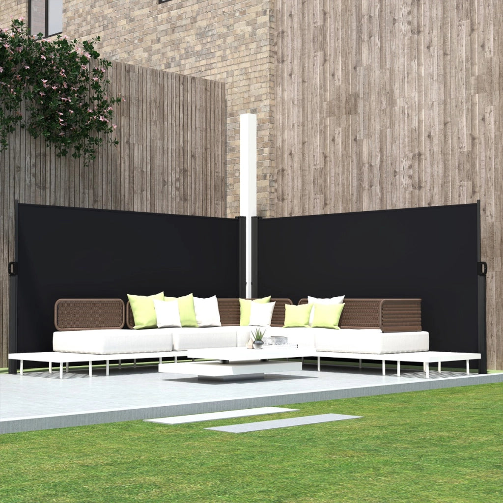 Tenda laterale retrattile per patio con maniglia laterale, Schermo di privacy esterno 300 x 160 cm Nero-Tende parasole