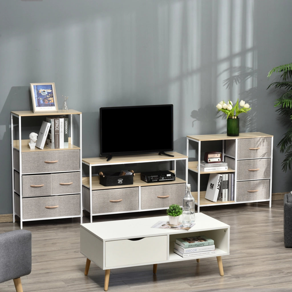 Cassettiera Tessuto con 3 Cassetti e 2 Ripiani Aperti ¨C Zephmum ¨C 80x29x71 cm Naturale Grigio