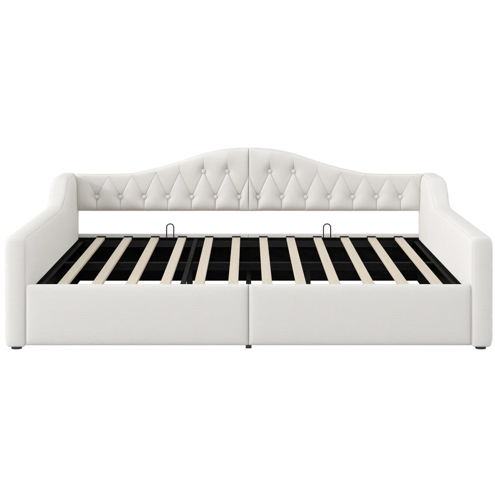 Letto a scomparsa imbottito 140x200 cm con LED e contenitore; beige