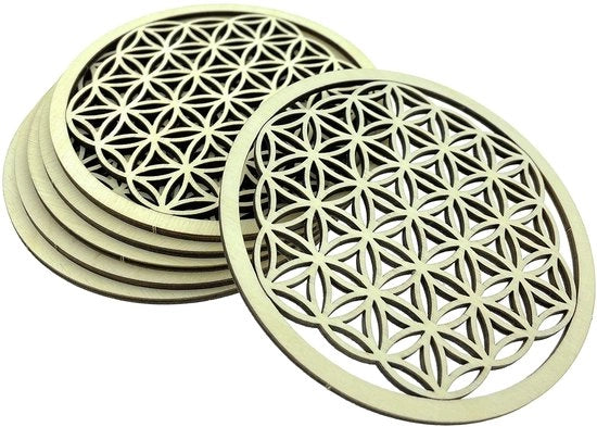 Set di 6 fiori di vita in legno di betulla Ø 10cm per decorazione di bevande, caffè, tè, meditazione (set da 6 fiori di vita)