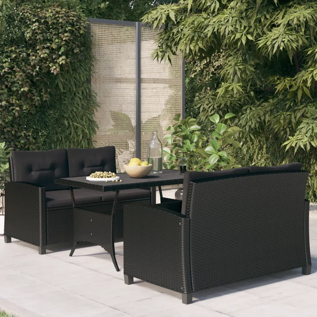 Set da Pranzo da Giardino 3 pz con Cuscini Nero in Polyrattan 3095249