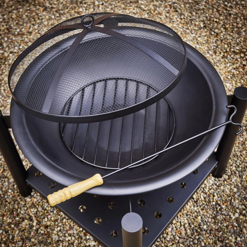 Deuba Braciere Rotondo Ø 55cm Attizzatoio Parascintille Ripiano Portaoggetti Camino Giardino Stufa