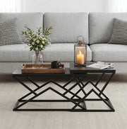 Tavolino da caffè moderno geometrico 80x50x40 cm in truciolare e metallo nero