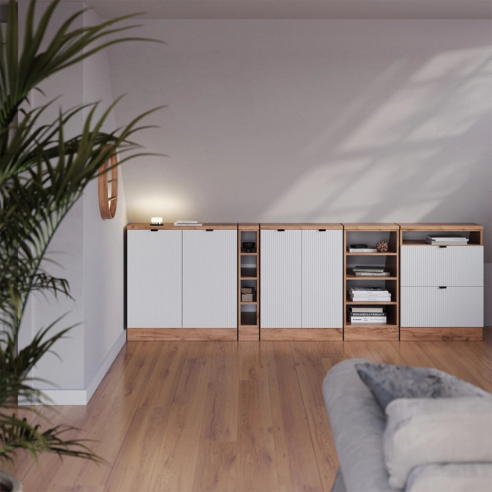 Mobile cucina sottotetto R-Line Ondulazione bianca/Rovere dorato 60 cm con 2 cassetti, carcassa 60 cm profondità Vicco