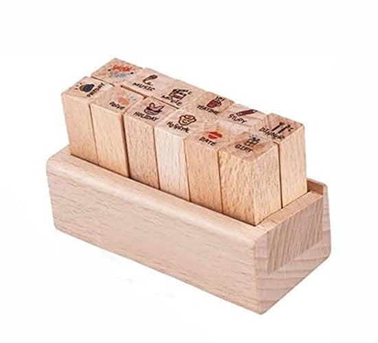 Set di timbri in legno da 12 pezzi - per scrapbooking e DIY