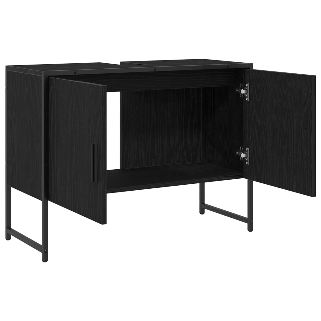 Mobile Porta Lavabo Rovere Nero 80x33x60 cm Legno ingegnerizzato