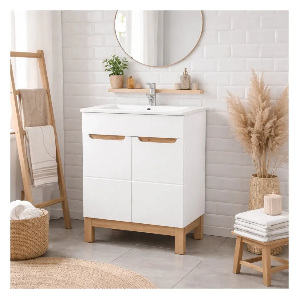 Set da bagno ERMANO: mobiletto sotto lavabo 60cm + lavabo rettangolare da incasso + sifone