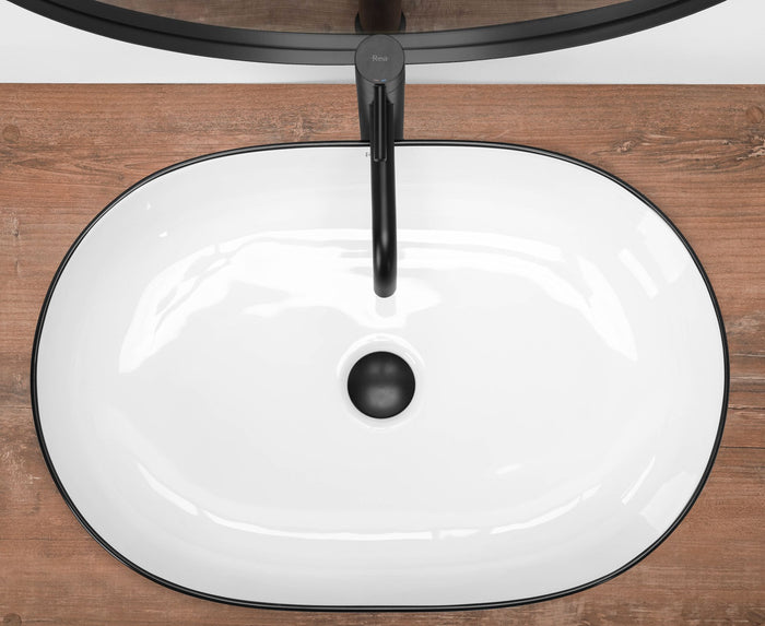 Lavabo Da Appoggio In Ceramica Rea Cleo White Black Edge