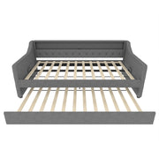 Letto singolo 90×200 cm con LED; USB e letto estraibile; senza materasso; lino; grigio