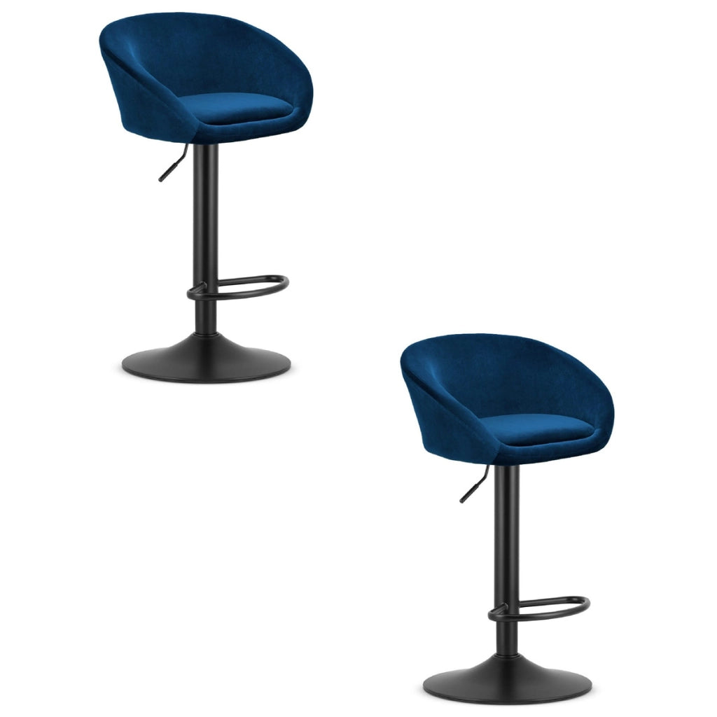 Set di 2 sgabelli bar East in velluto blu e metallo nero