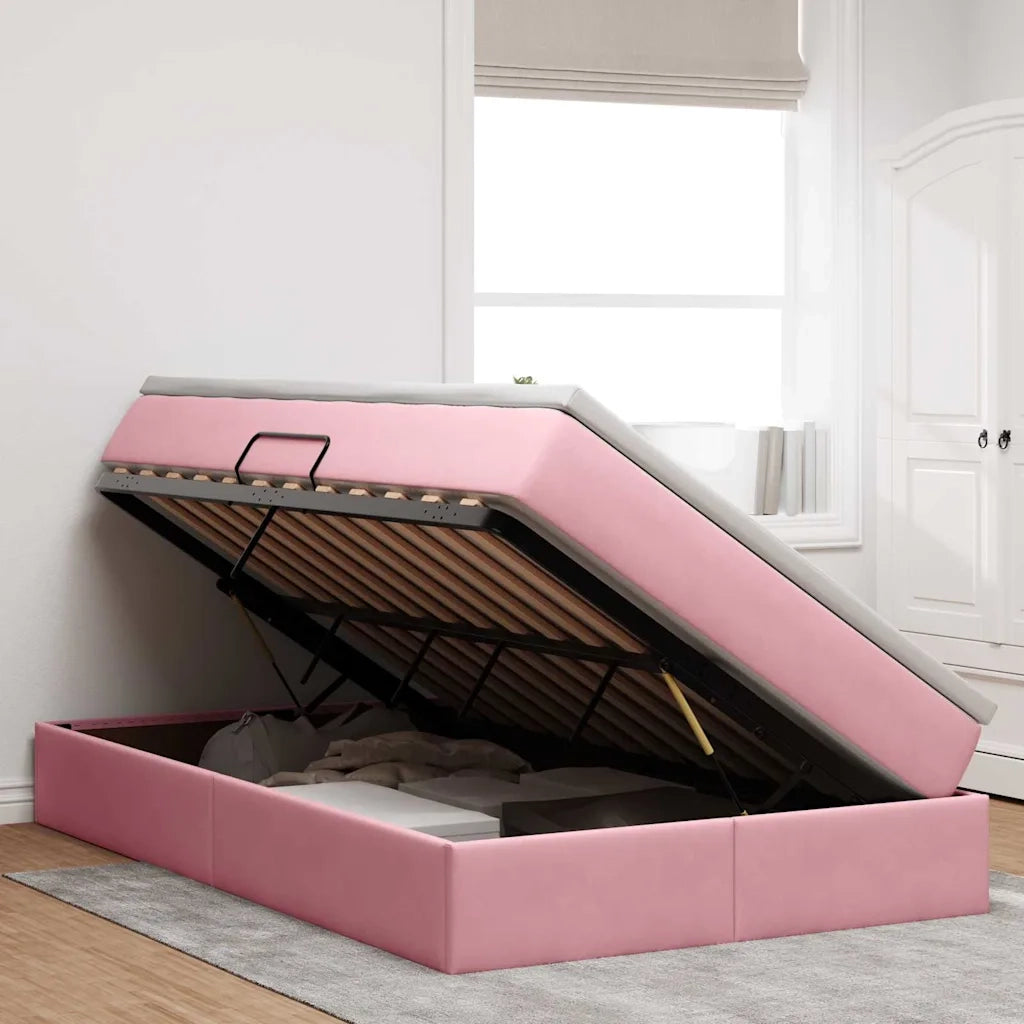 Letto con contenitore e materasso Rosa 120 x 200 cm Velluto 3370298