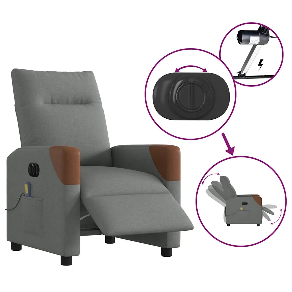 Divano Sedia-Poltrona Reclinabile Massaggio Elettrica Grigio Scuro Tessuto 481575