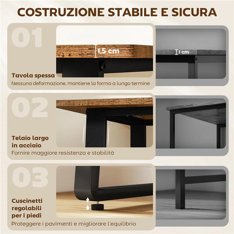 SCRIVANIA PER CAMERA STILE INDUSTRIALE CON ANGOLI ARROTONDATI, IN LEGNO E ACCIAIO, 120X60X76 CM, NERO E MARRONE