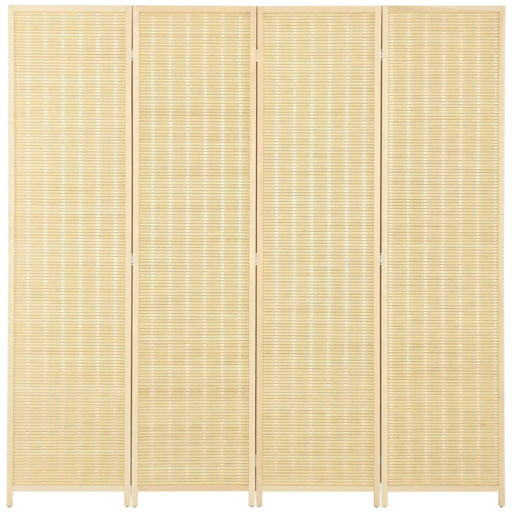Paravento a 4 Ante Pieghevole ¨C Zephmum ¨C Legno e Bamb¨´ Naturale 180cm