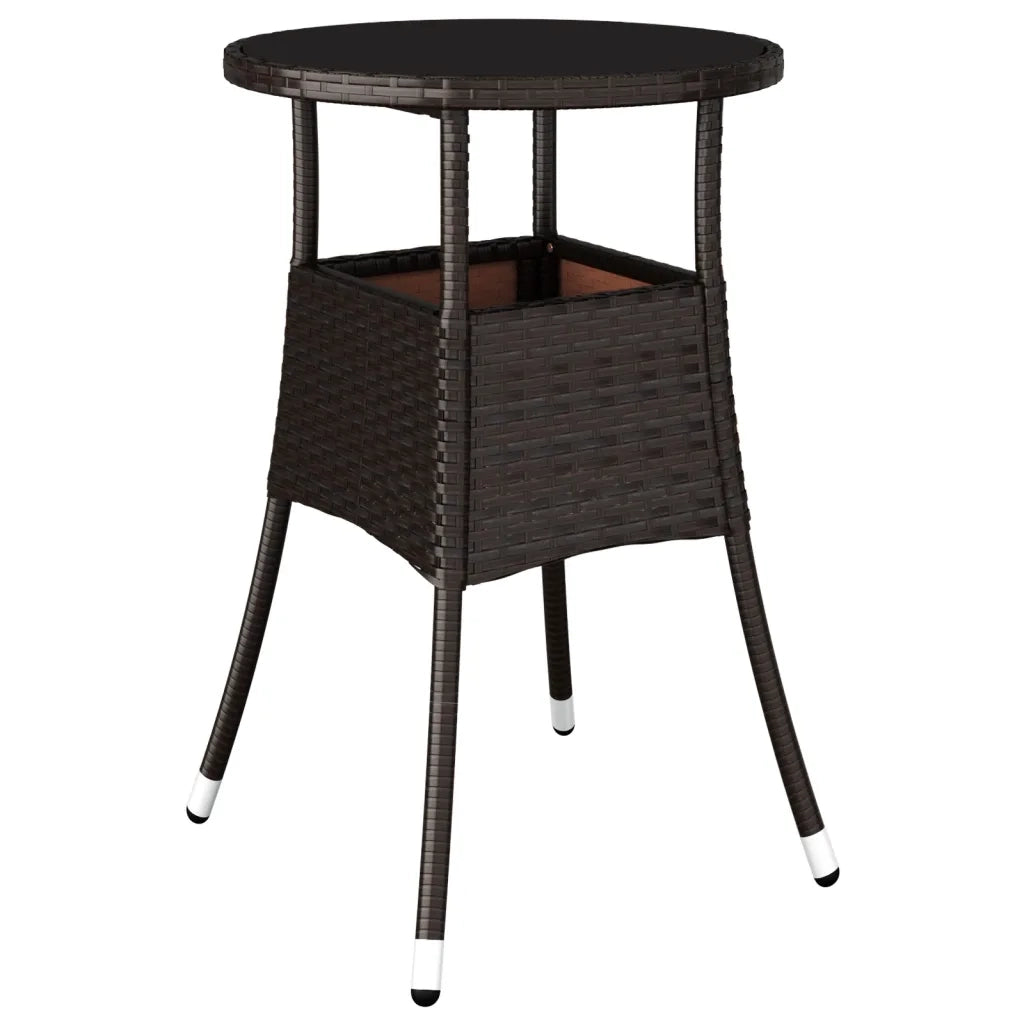 Tavolo Giardino Ø60x75 cm Vetro Temperato e Polyrattan Marrone 310599