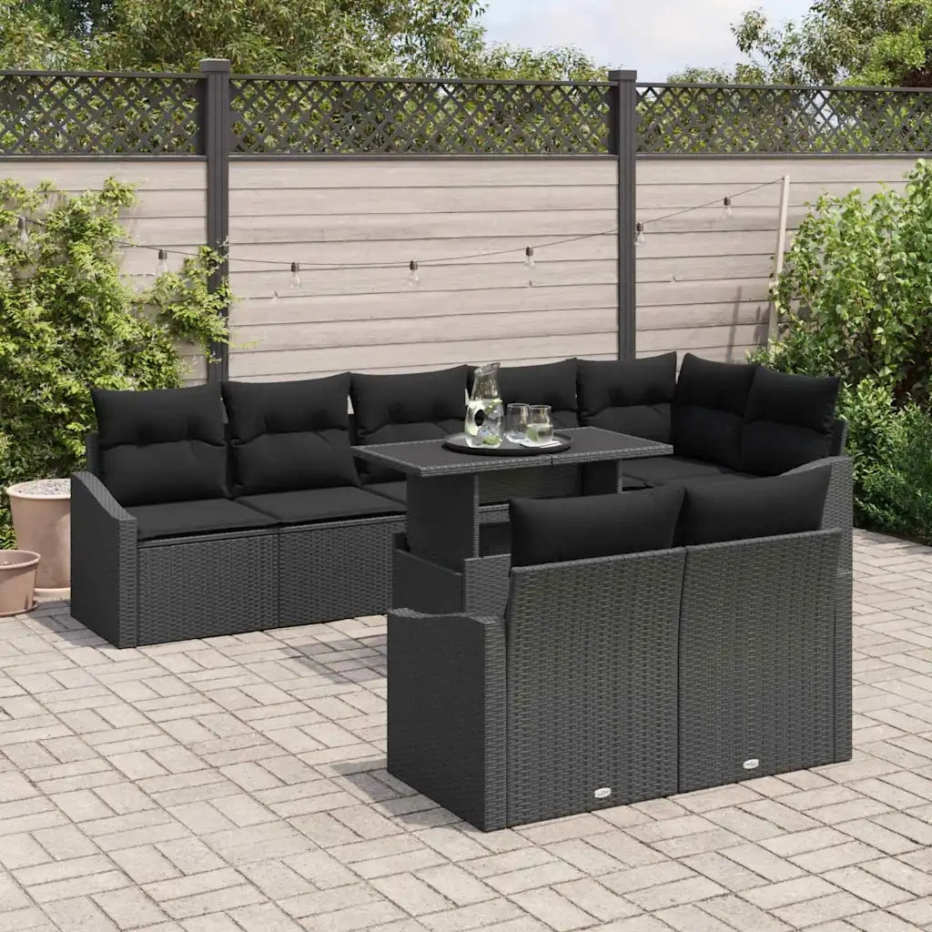 Set Divano da Giardino con cuscino 9 pcs Nero polyrattan 3349029
