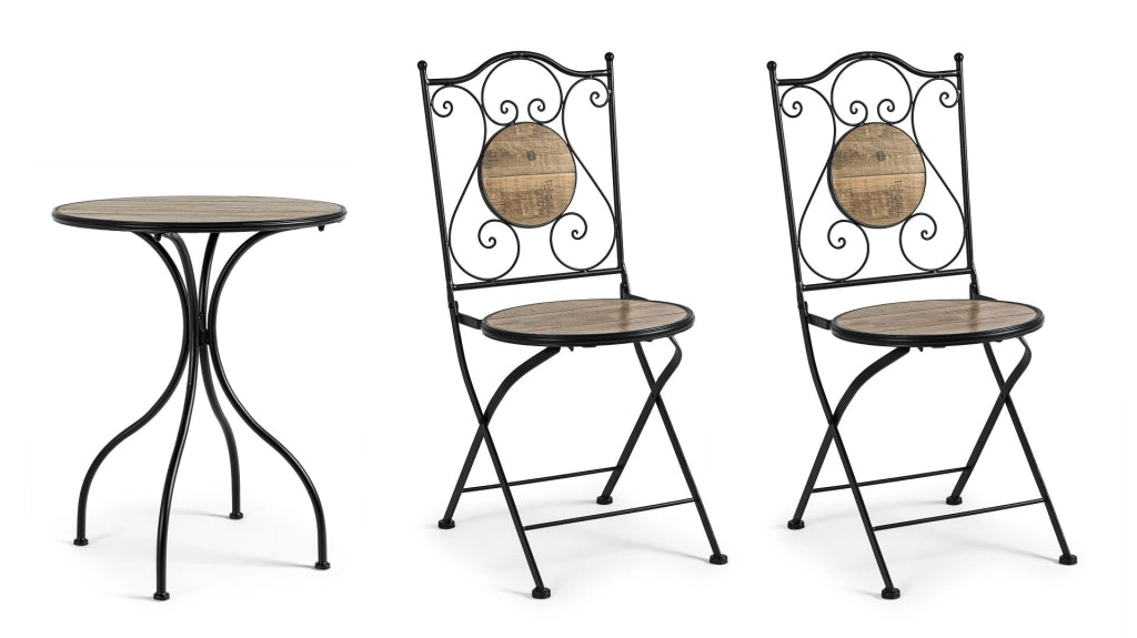 Set da Giardino Esterno in Ceramica Metallo Tavolino 2 Sedie Kansas Bizzotto