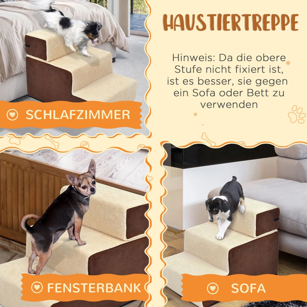 Scaletta per cani, pratica scaletta a 3 gradini per cani e gatti, in peluche, beige, 54x40x39 cm