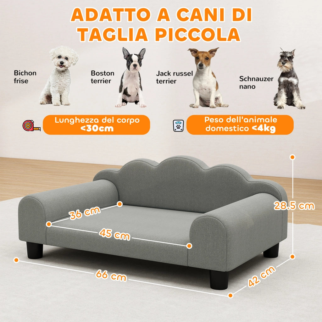 Divano per Cani con Braccioli ¨C zephmum ¨C Legno e Tessuto Grigio 66x42x28.5 cm
