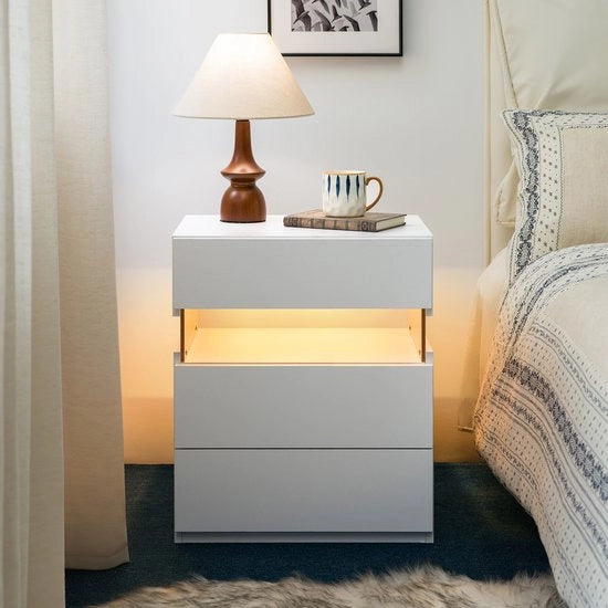 Cassettiera LED - Pannello Acrilico - 3 Comparti - Illuminazione LED - Pedane di Supporto