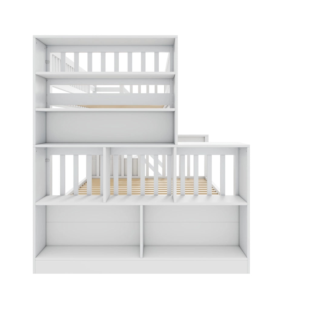 OKWISH Letto a Castello 140×200 cm e 90×200 cm, Letto 3 Posti con Scala Contenitore, Armadi e Lavagna, senza Materasso, Bianco