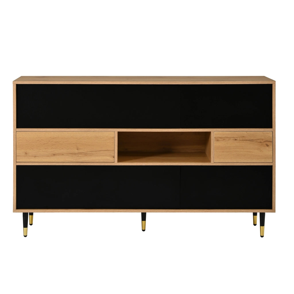 Credenza multifunzionale bicolore 140x40x84;5 cm in MDF e PB; naturale e nero