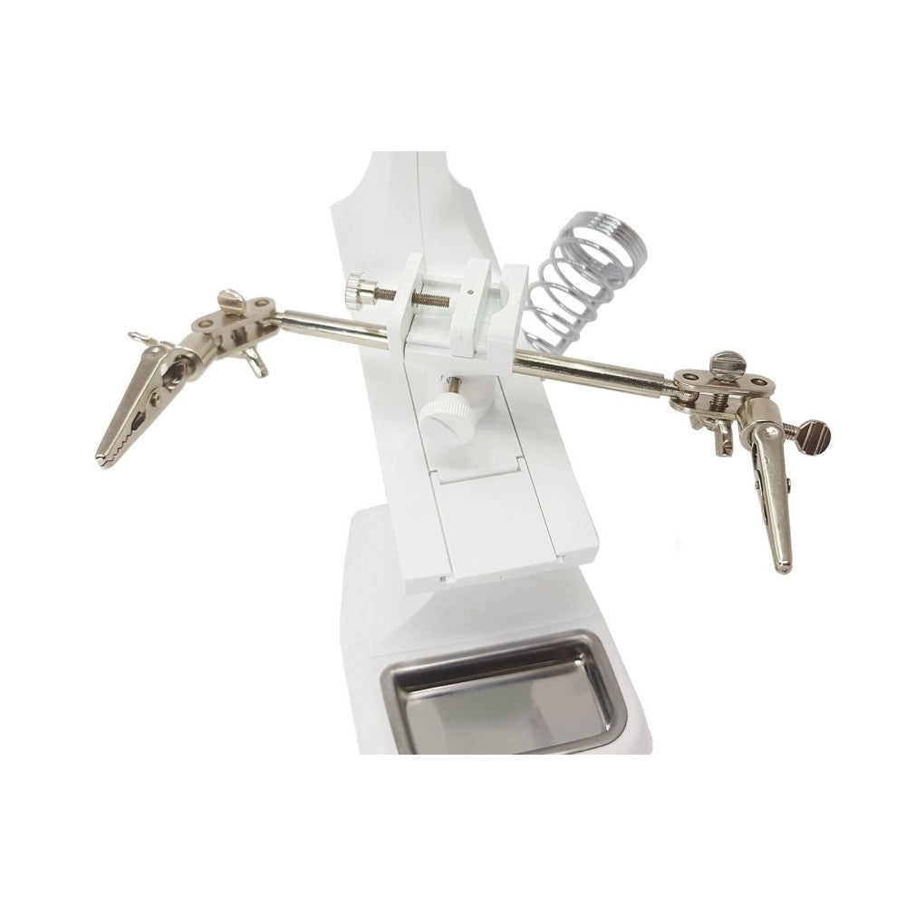 Trade Shop - Lente Ingrandimento Pinze Da Tavolo Luce Led Riparazioni Saldature Orientabile -