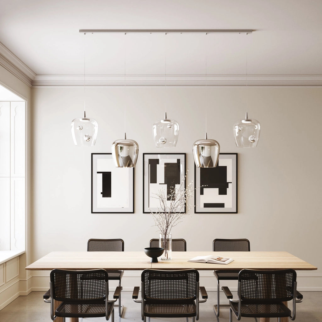 Zafferano Lampada a sospensione Bilia 230V LED 8W 2700K Vetro borosilicato soffiato a bocca Colore Bianco e Argento, Dimensione 18x324 cm