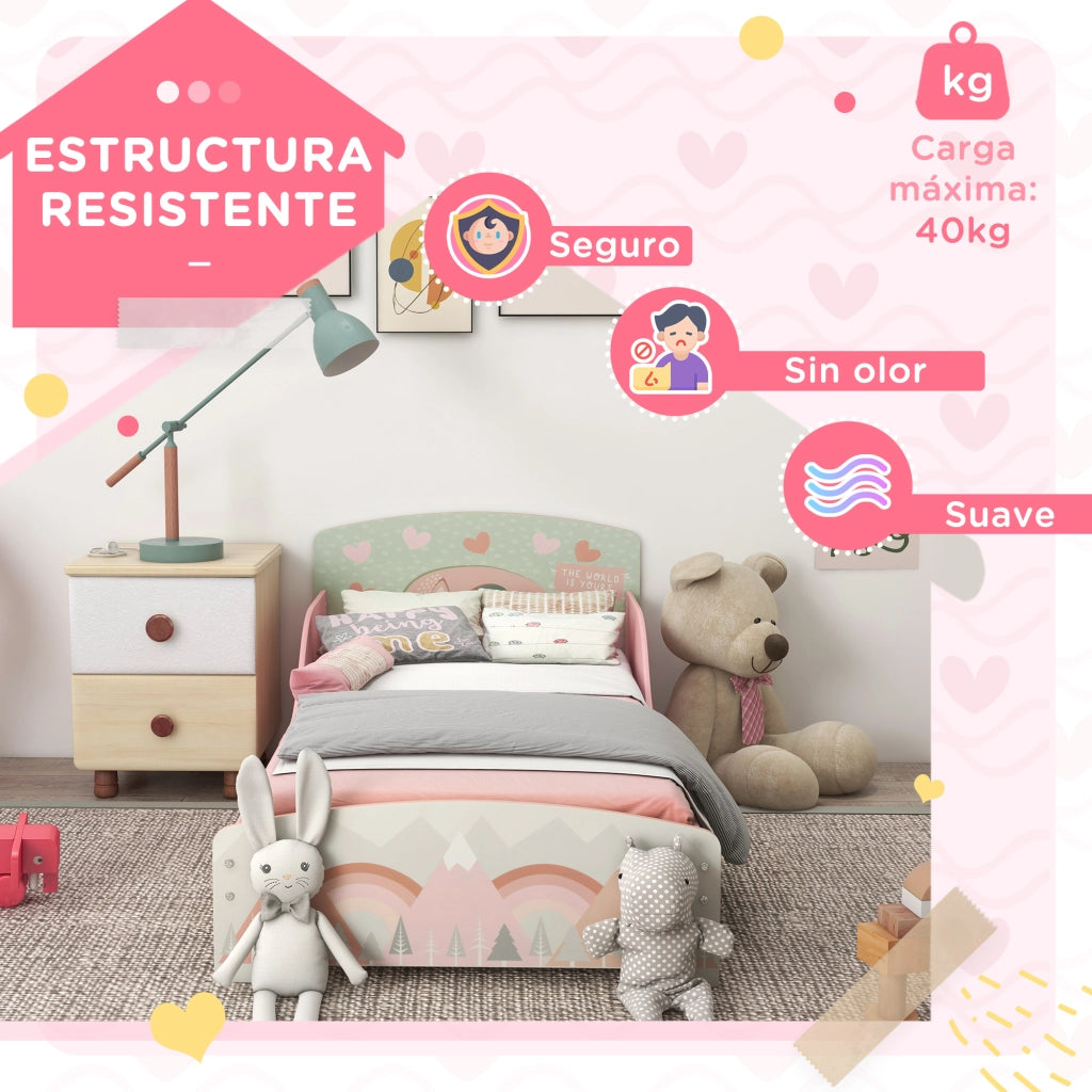 Letto per Bambini con Barriere di Sicurezza ¨C zephmum ¨C Rosa 143x77x60 cm