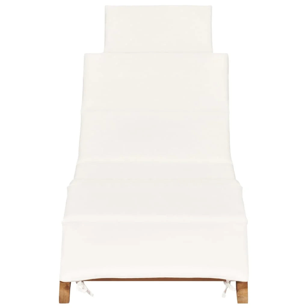 Lettino prendisole sedia a sdraio lettino prendisole letto da giardino mobili da giardino mobili da esterno pieghevoli con cuscino bianco crema legno di teak 02_0012835