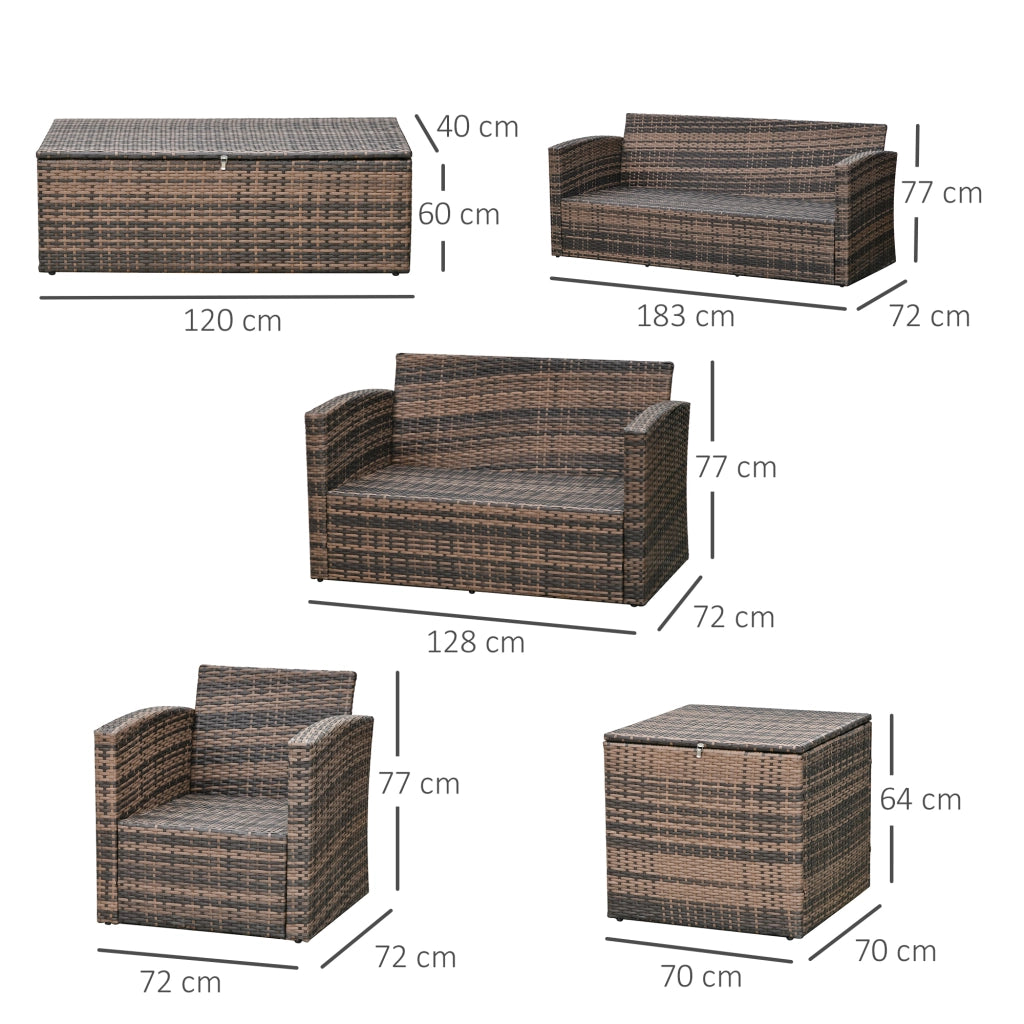 Set da Giardino 6 Pezzi in Rattan con Divani, Poltrone e Tavolino ¨C zephmum ¨C Marrone