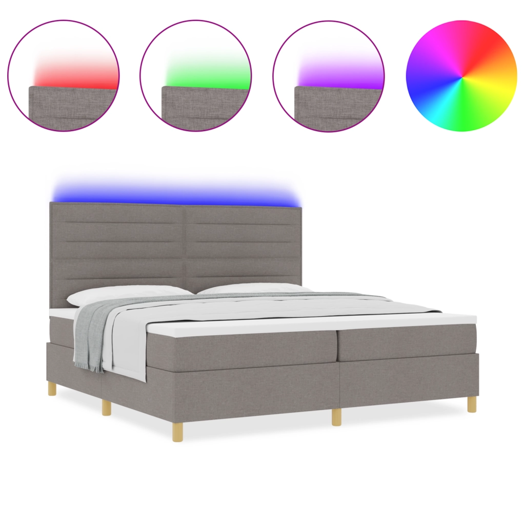 Letto a molle con materasso e LED Tortora 200x200 cm Tessuto