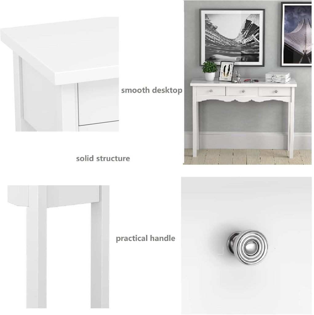 Tavolo Consolle, con 3 Cassetti, Console e Tavoli da Divano, Design Compatto e Stretto, Ingresso, Salotto, Salvaspazio e Moderno, Portata di 45 kg, 100x32x75 cm (Bianco)