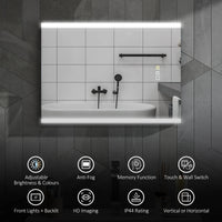 Specchio Bagno da Parete con Luce LED a 3 Colori 70x50x3 cm in Vetro Temperato Argento
