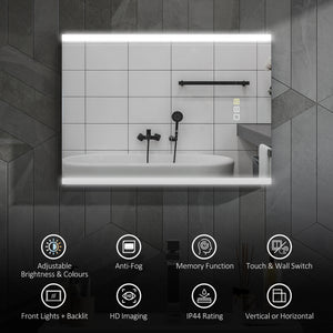 Specchio Bagno da Parete con Luce LED a 3 Colori 70x50x3 cm in Vetro Temperato Argento