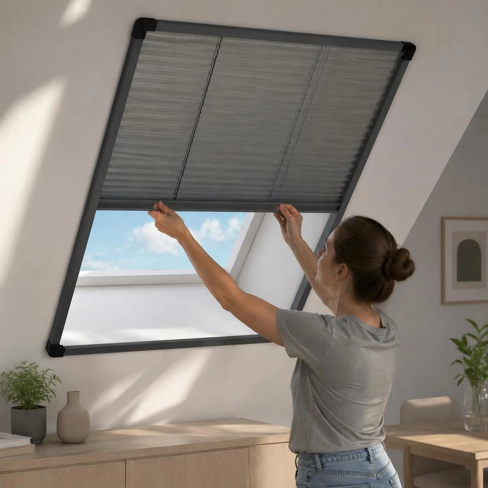 Insect Screen Pleated Blind For Windows, Aluminum, Anthracite, 80x100cm
