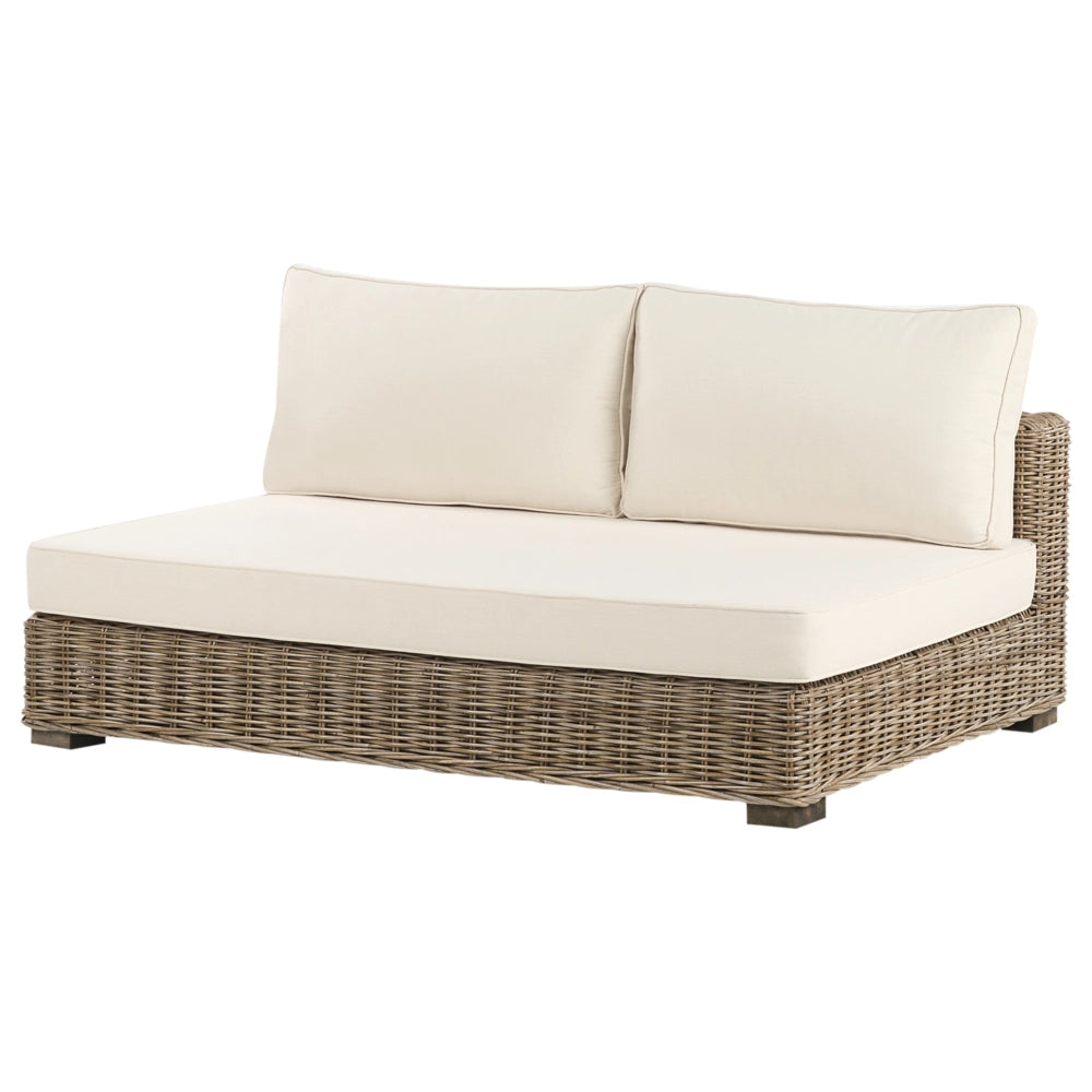 Set salotto da giardino grigio in rattan naturale divano da esterno con tavolino destro