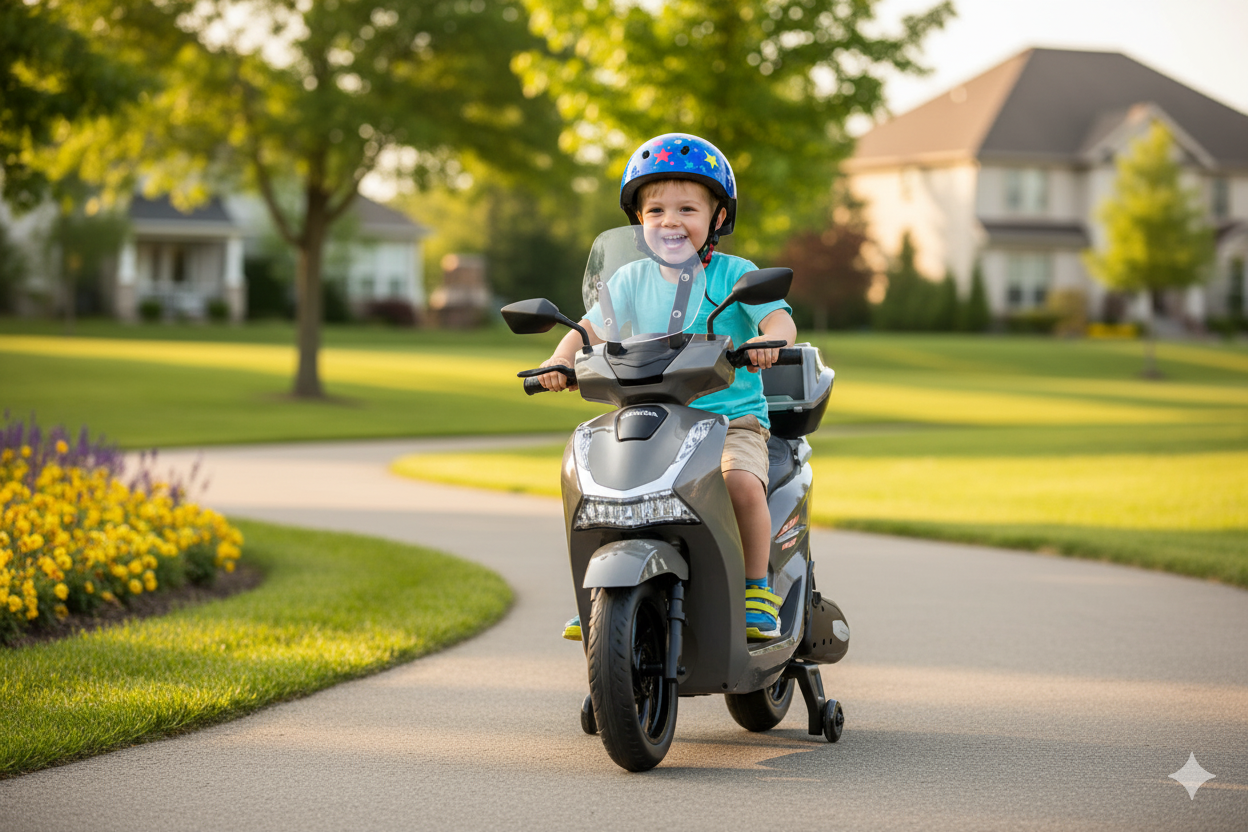 Scooter Elettrico per Bambini Licenza Ufficiale Honda SH125 12V con Ruote EVA e Sedile Pelle Grigio